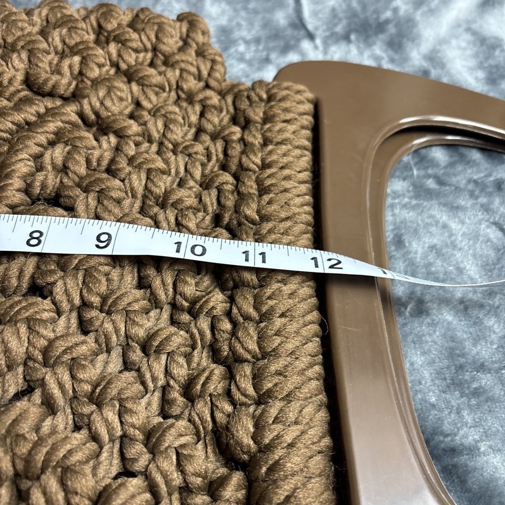 Vintage Macrame Woven Purse Brown Oversized Handles 60s 70s Retro Hippie Boho - Picture 8 of 16